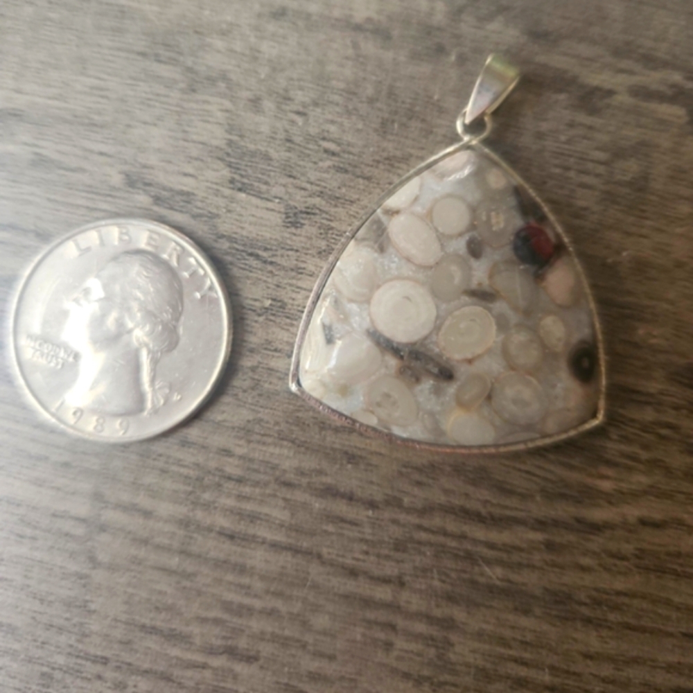 Sterling Silver Ocean Jasper Triangular Pendant 2" - image 3